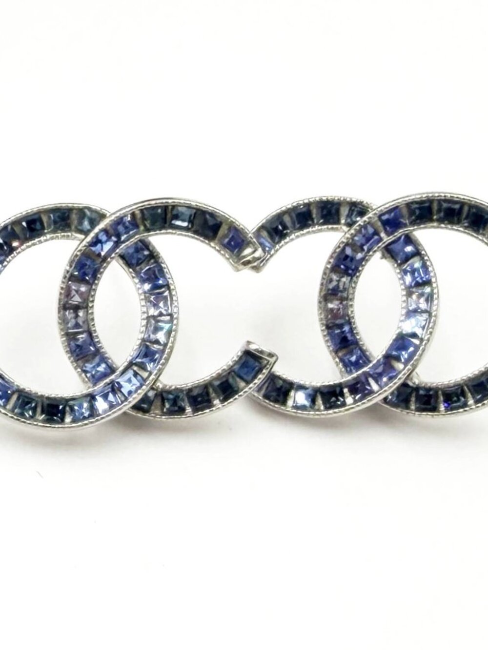 Chanel Silver CC Blue Princess Crystal Piercing Earrings